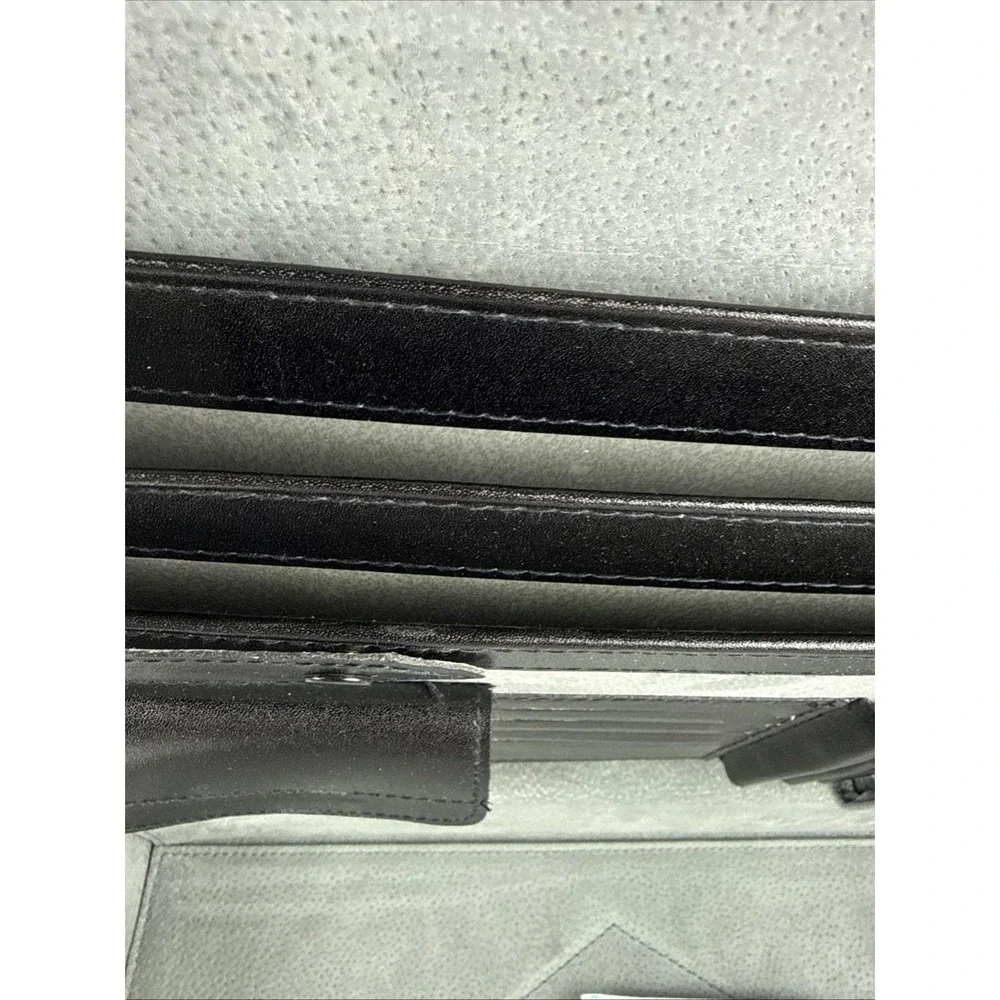 Vintage Black Leather Briefcase Hard Case Brass Dual Combination Locks New